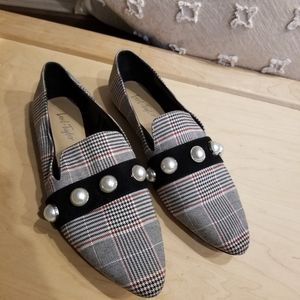 Lord & Taylor - Plaid - Pearl Studded - Black & White - Loafers SZ 8